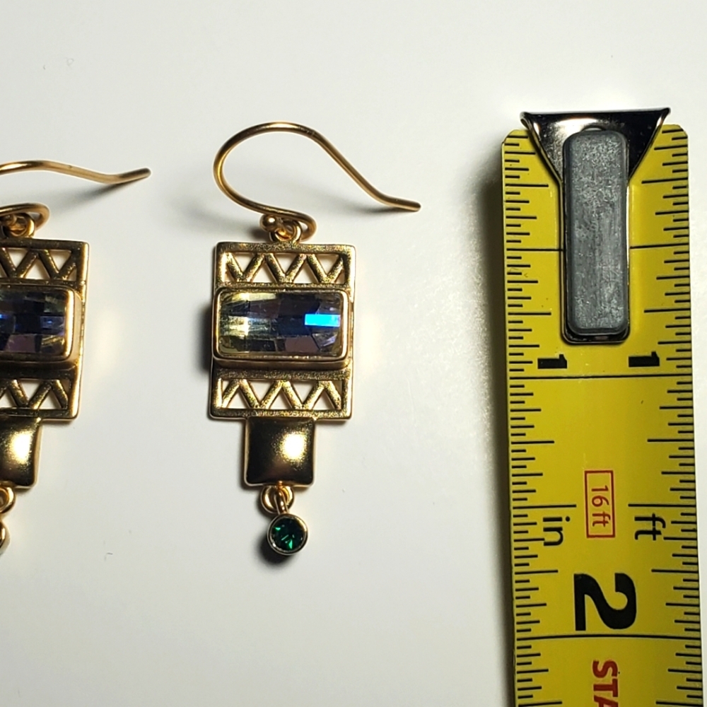 Amrapali 14k Gold Plated Drop Earrings Sky-blue Dark Green Chaton-cut Crystals - Picture 7 of 7